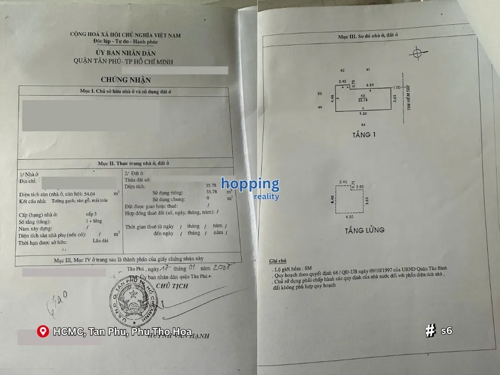 탄푸 푸토화동 Luy Ban Bich 거리, 2층 주택 저렴한 매매