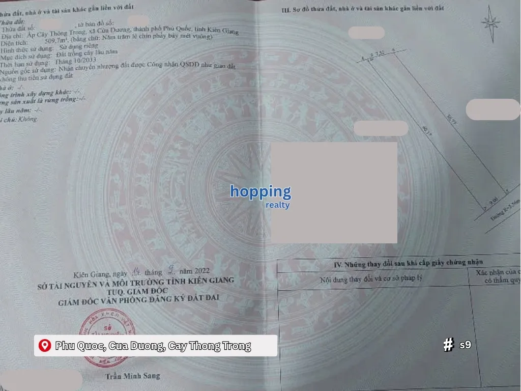 푸꾸옥 꾸아즈엉 카이통쫑 510m² 토지 매매 – 특가 & 미래가치 높음